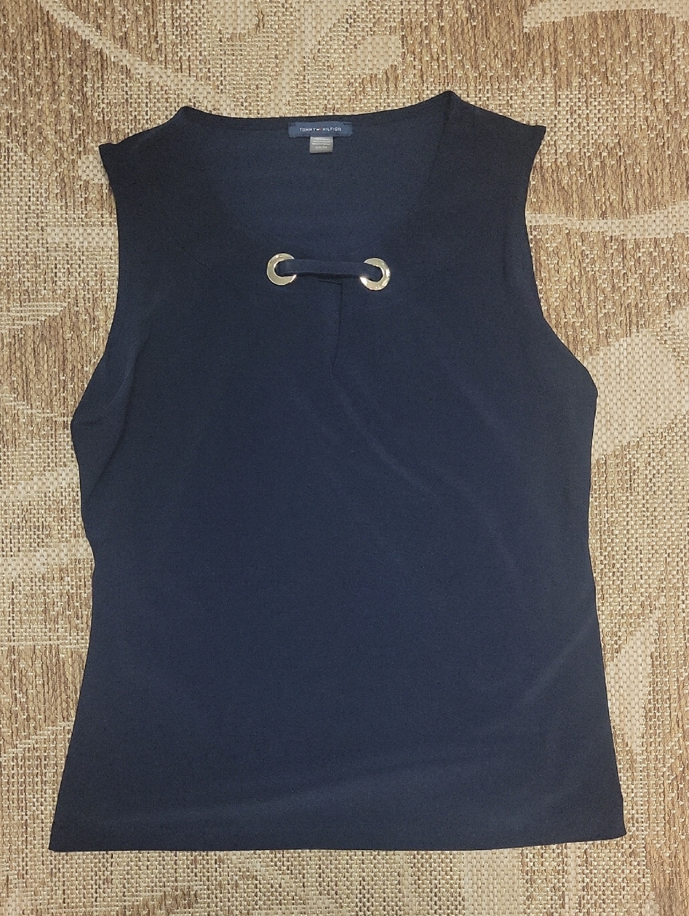 Tommy Hilfiger Sleeveless Navy Eyelet Detail Top